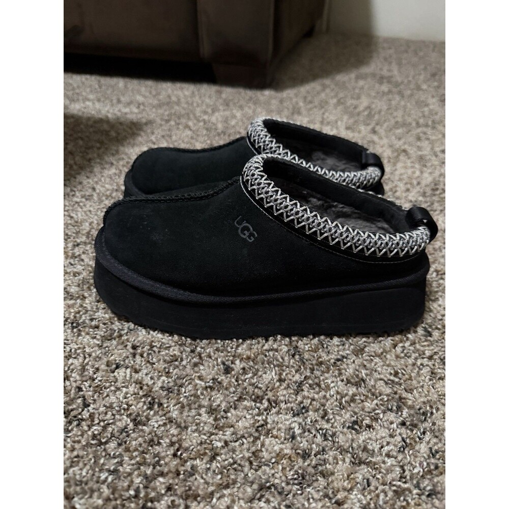 UGG Tazz Platform Slippers Black Suede Shearling Women’s US 6 EU 37 - Picture 4 of 6